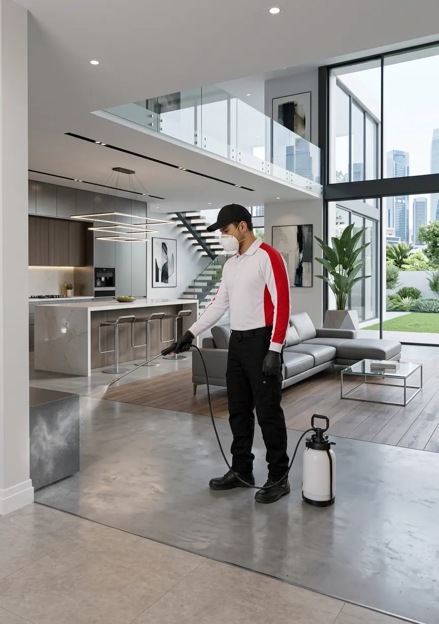 Technician treating a home